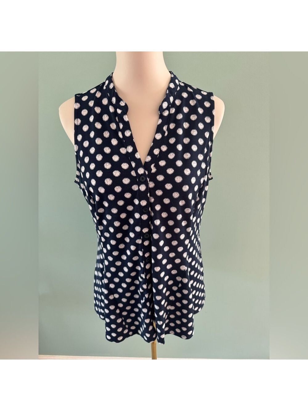 Charter Club Blue Fitted Buttoned Blouse with Mandarin Collar Size Medium